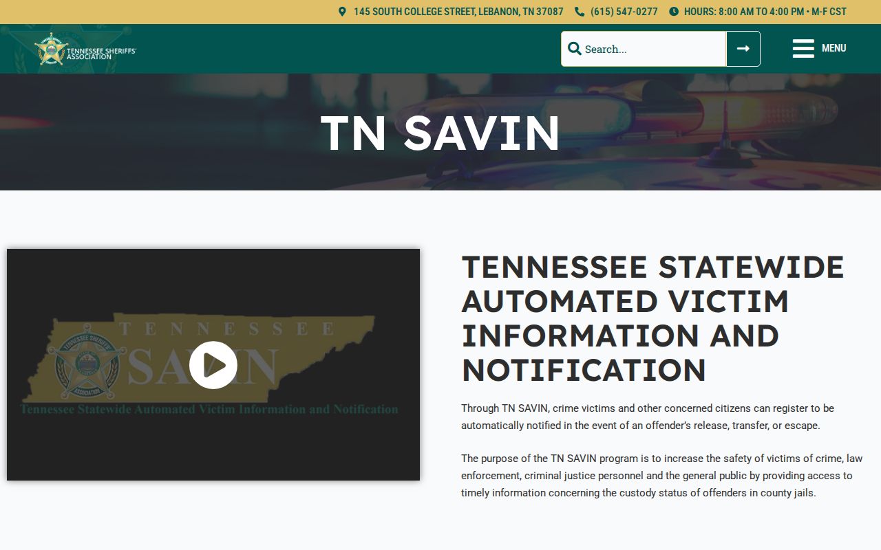 TN SAVIN statewide VINE coverage for Marion County custody alerts